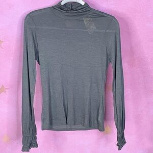 Y2K Gray Semi Sheer Back Button Gathered Sleeve Turtleneck Blouse Muchacha L